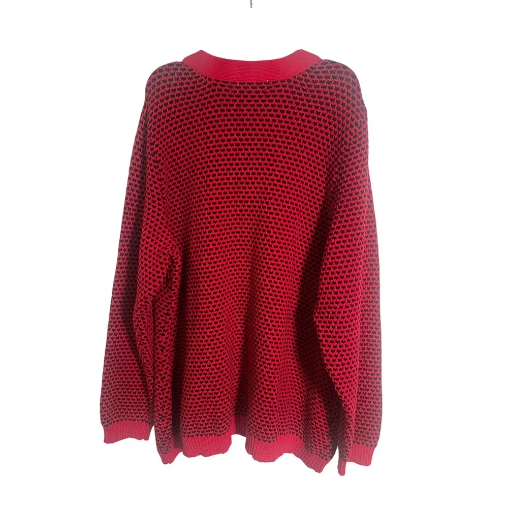 Karen Scott‎ Red Black Houndstooth Knit V-Neck Sweater Pullover Size 0X NWOT